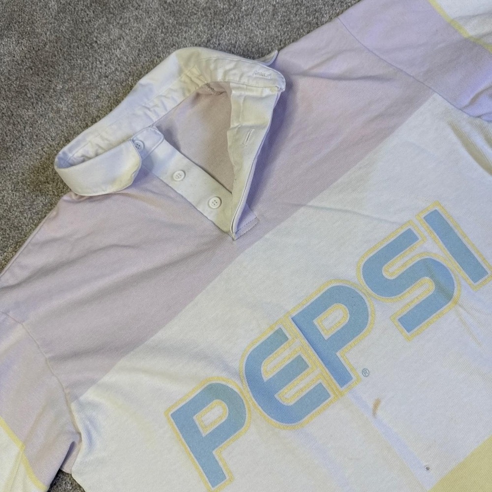 Vintage 80s Pepsi Rugby Polo Shirt Medium Single Stitch Made in USA Color Block - Picture 2 of 7
